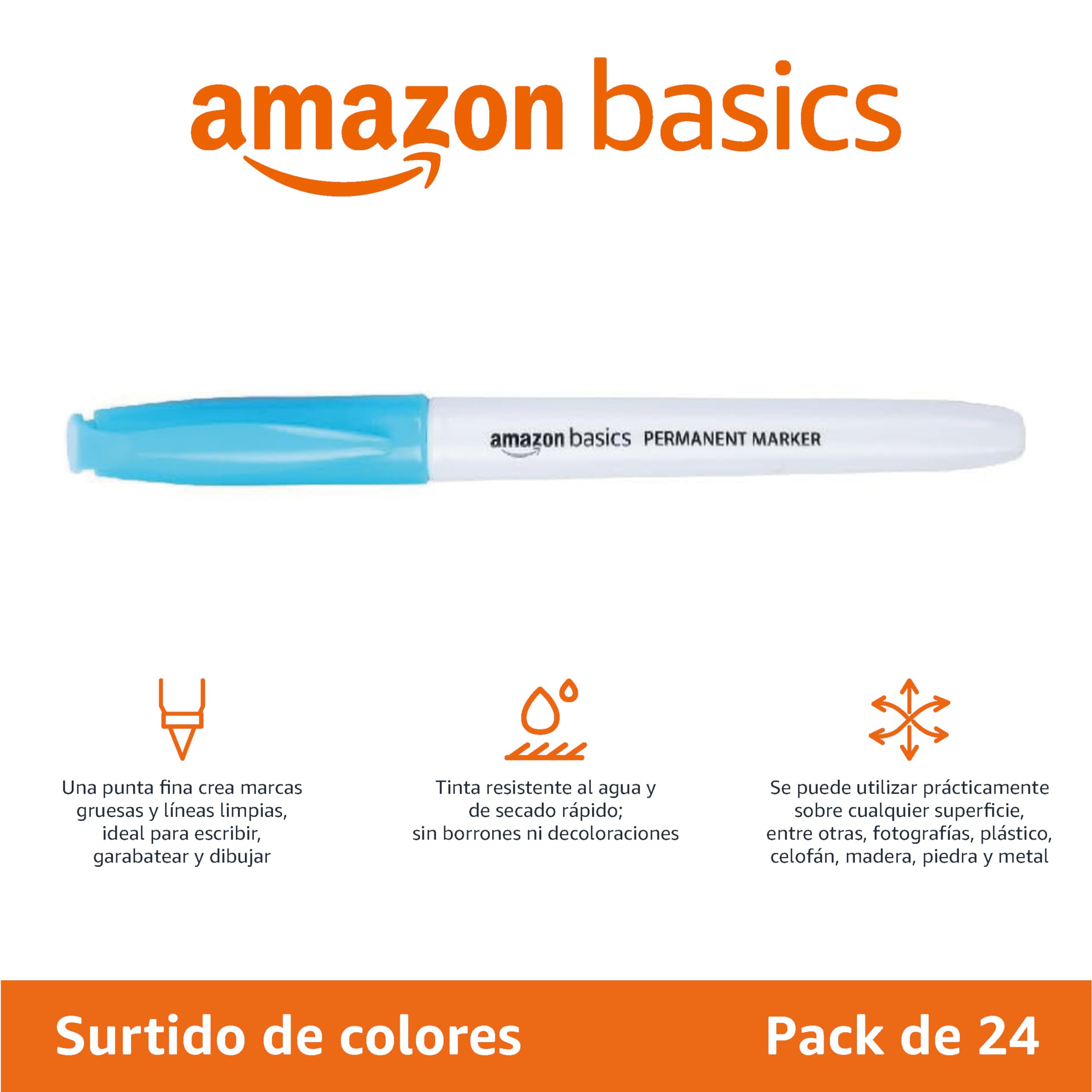 Amazon Basics Rotuladores permanentes, 24 unidad, Surtido