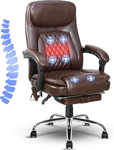 NOBLEMOOD Silla de oficina de masaje de 6 puntos, silla de oficina ejecutiva calentada con función de masaje vibratorio, silla de oficina reclinable