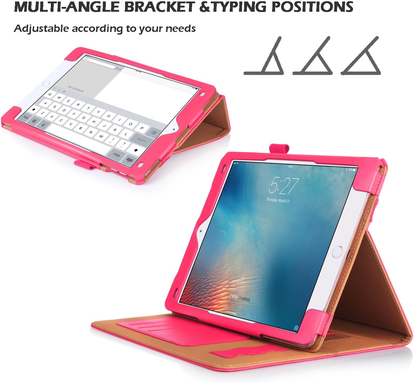 WWW iPad Pro 9.7 Case, [Luxury Laser Flower] Premium PU Leather Case Protective Cover with Auto Wake/Sleep Feature for Apple iPad Pro 9.7-inch Magenta