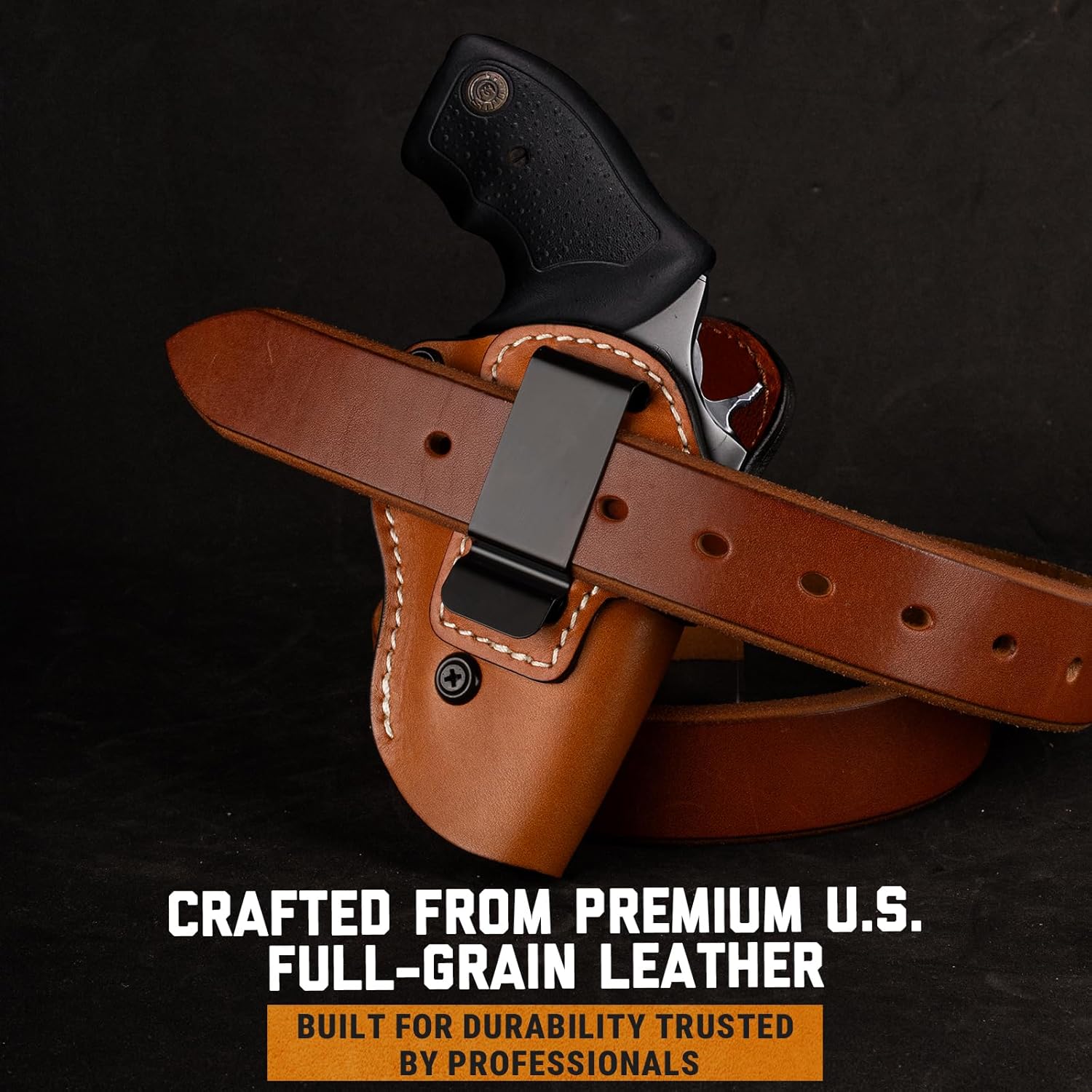 Premium IWB Leather Holster for Most 38 Special & J Frame Revolvers for Taurus 327/380/856/85, S&W 637/442/640/642, Ruger LCR/SP101, Kimber 6S and Rossi Model 68, Fit 2" - 2.25", Brown, Right/Left