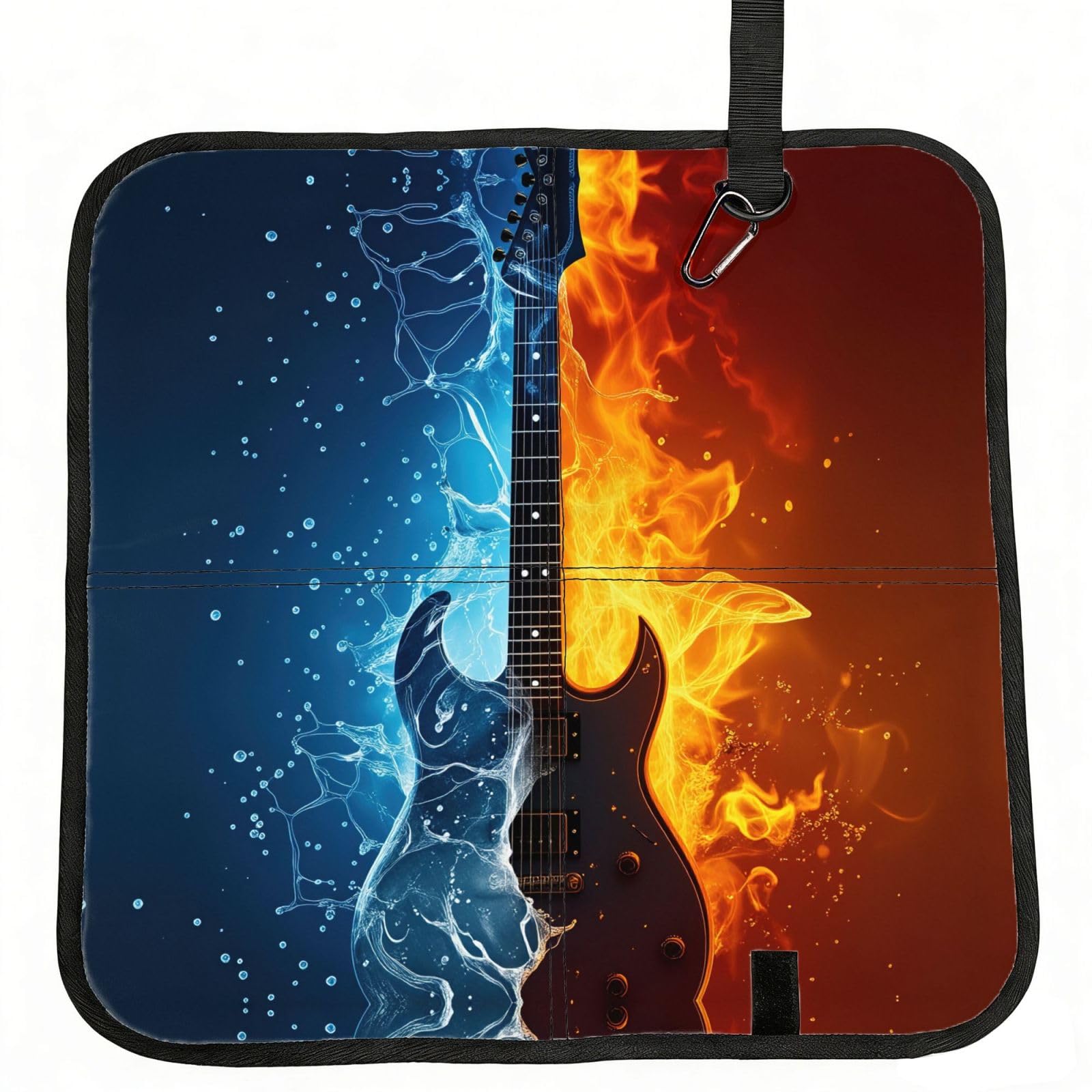 SDEGTHO Guitar Fire & Water Print Padded Seat Pad Folding Cushion Waterproof Bench Mat Portable Outdoor Rest Mat 15.8"