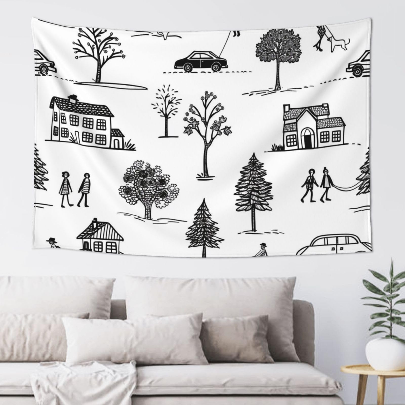 MXDLKSWPOH Tapestry 152x102 cm Art Wall Hanging for Living Room Modern Soft Aesthetic Tapestries Poster Houses and Cars Tapestry Home Decoration Large Wall Tapestries for Bedroom Dorm Decor