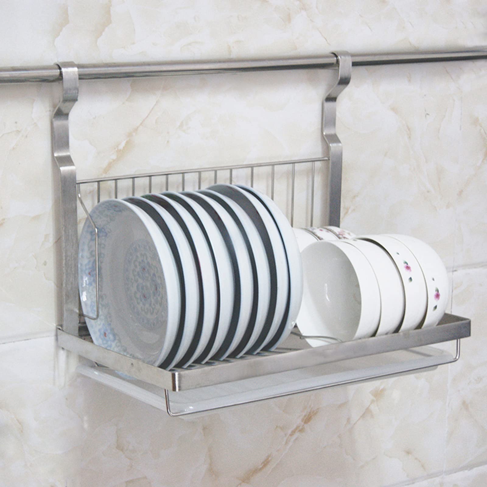 Dish drainer rack Stainless Steel Wall-Mounted Storage Rack, Hanging Dish Rack,Collapsible Dish Drying Rack With Drainboard, Stainless Steel Dish Drainer, Kitchen Storage Rack Kitchen Dish Rack