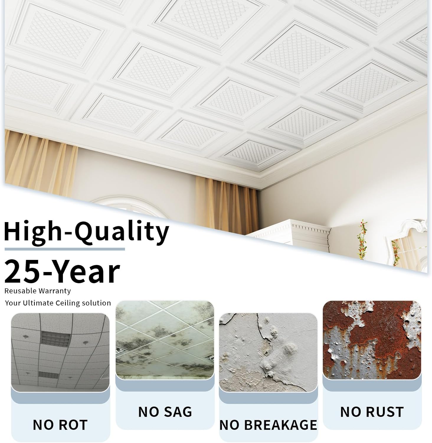 24 PCS 2x2 FT Multi-Layer Diamond Frame Decorative Ceiling Tiles, 24x24 Inch 3D Modern Minimalist Ceiling Panels, PVC Waterproof Cuttable Material Ideal for Living Room Bedroom Cover 96 Sq.Ft