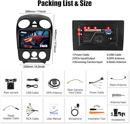 Miniatura 3 de 8 Core Qualcomm Android Car Stereo para Beetle 2004-2010 Pantalla táctil de 9 pulgadas con CarPlay Android Auto 4G+64G Ventilador de enfriamiento