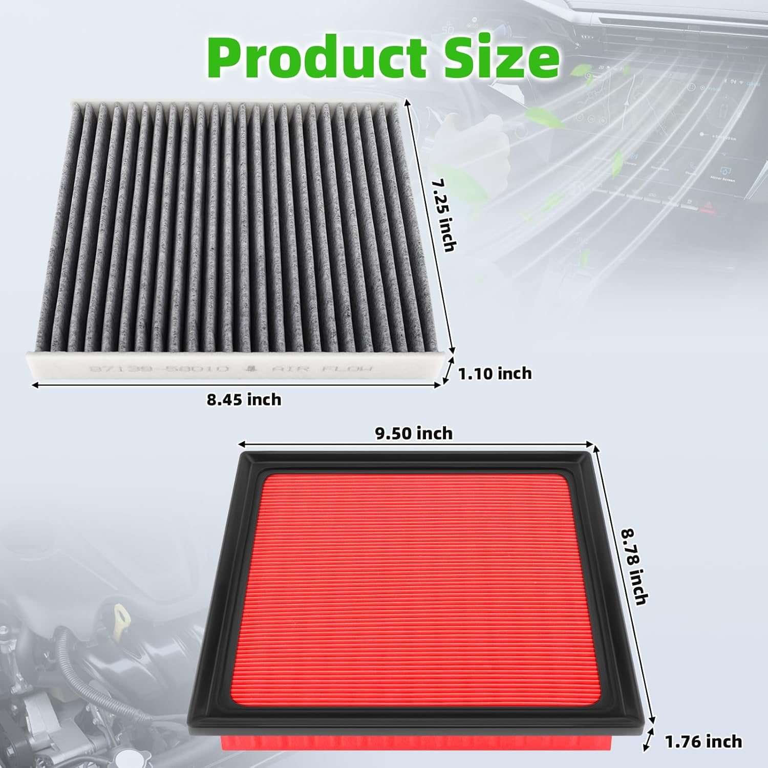 AUTOKAY Engine and Cabin Air Filter Fit for Toyota RAV4 (2019-2025) NOT HYBRID, Camry (2018-2024) NOT HYBRID, Highlander (2020-2025) NOT HYBRID, RE# 17801-25020 87139-58010 CA12377 CF12157