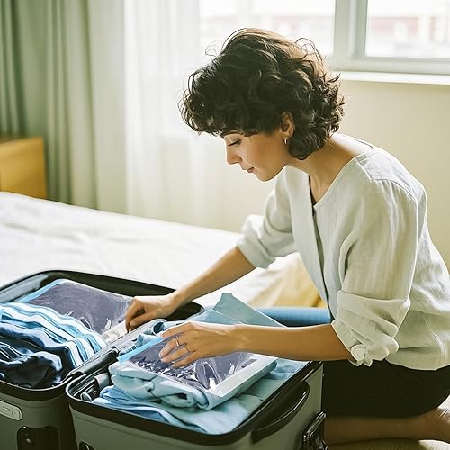 Miniatura 6 de 10 bolsas de compresión sin necesidad de vacío, 3 tamaños, bolsas de vacío de viaje para embalaje de equipaje, bolsa enrollable para ahorro de