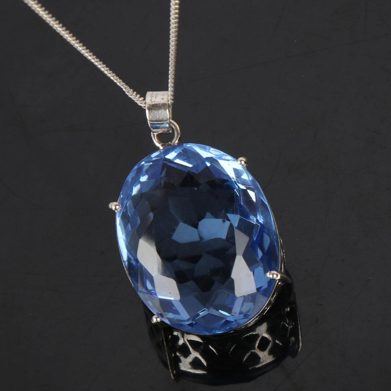 GEMHUB Oval Cut 925 Silver Hydrothermal Light Blue Topaz 69 Carat Pendant for Office
