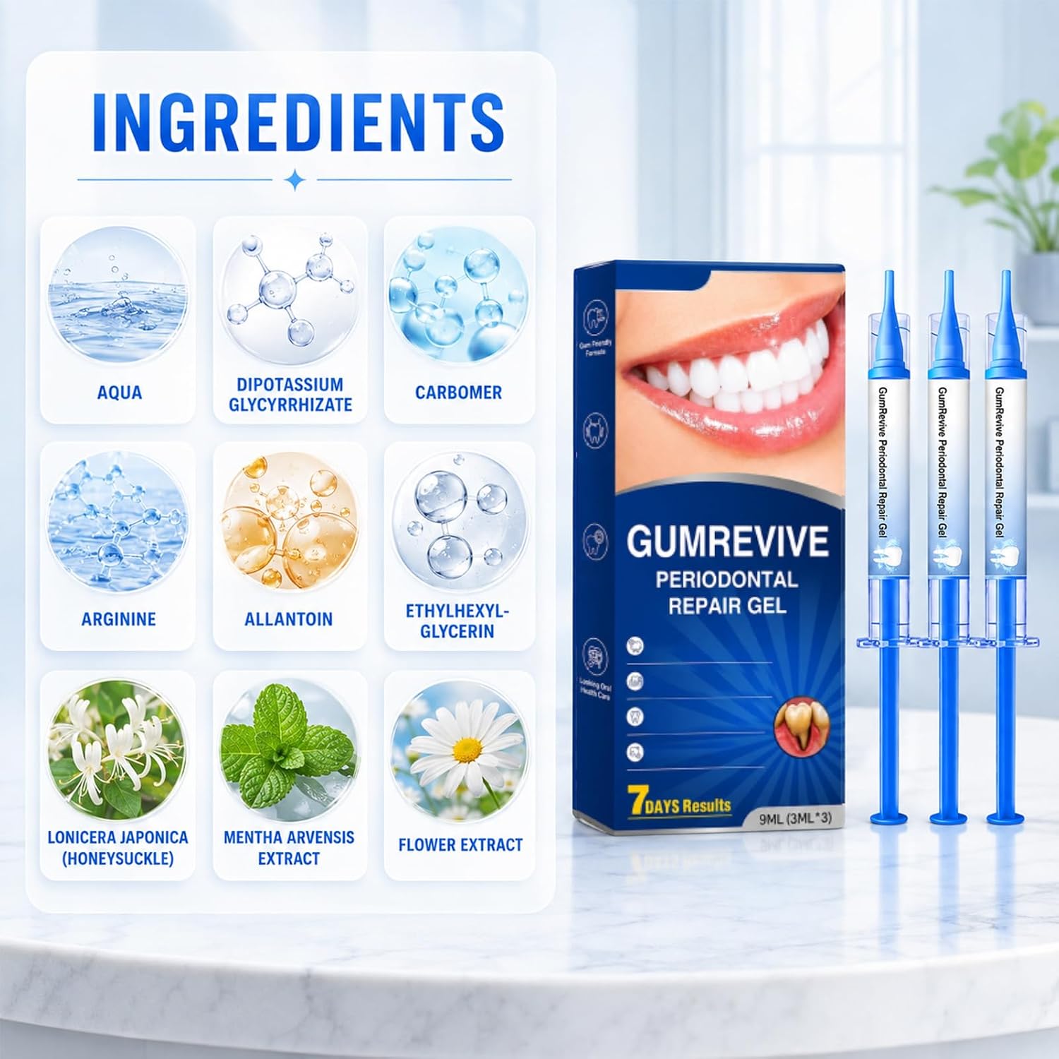 GumRevive Periodontal Gel, Professional Teeth Gel, Alcohol & Peroxide Free, Fresh Mint Flavor, Color Correcting, Natural Plant Extract, Gentle Oral Care