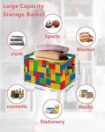 Miniatura 2 de Cesta de almacenamiento de geometría coloreada para estantes, bloques de color moderno, arte abstracto, cubos de almacenamiento de tela,