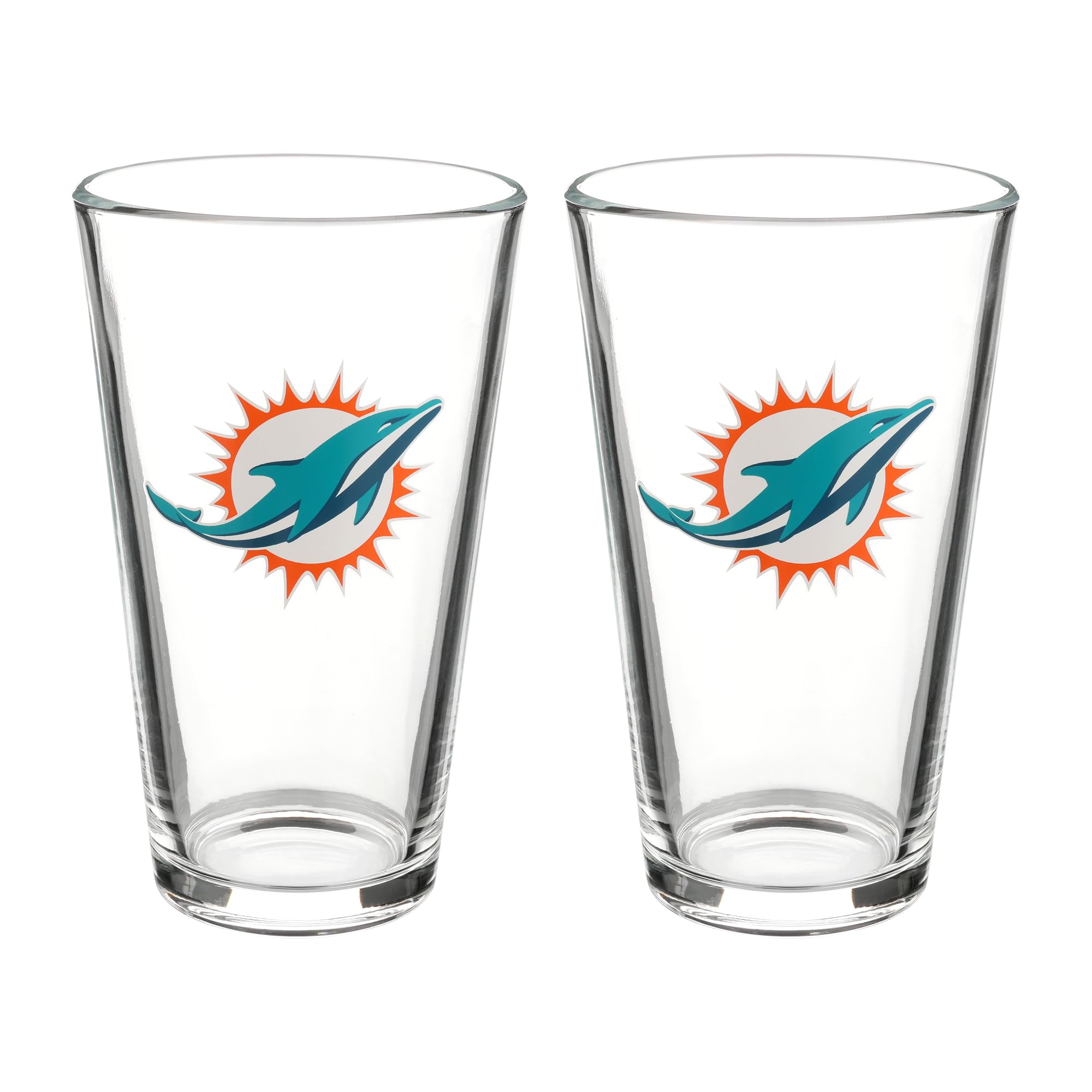 The Memory Company Officially Licensed 2-Pack Glass Beer Pint, Miami Dolphins