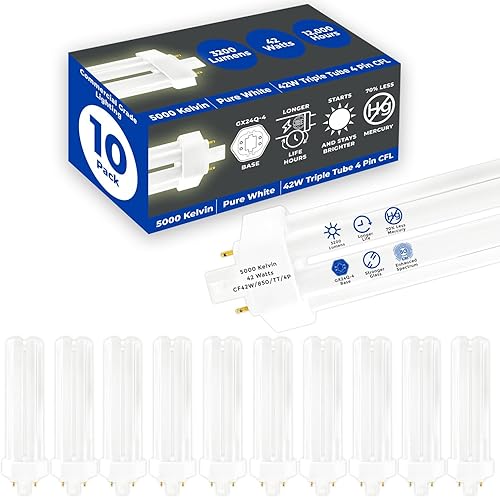 Miniatura 36 de GoodBulb Bombillas CFL de 18 W, 4 pines GX24Q-2, base 4100K, blanco frío, 18 W, alto rendimiento, 1200 lúmenes, triple tubo, bombillas fluorescentes
