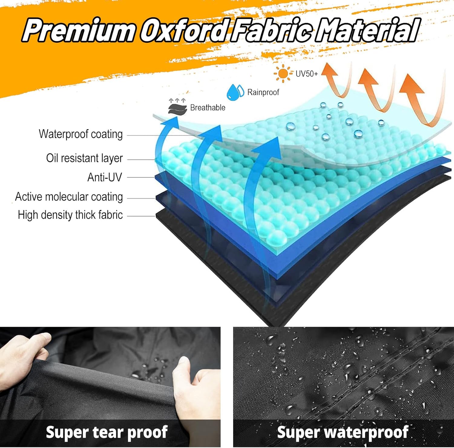 XYZCTEM Touring Motorcycle Half Cover, Outdoor Waterproof Protection from Dust Dirt Rain Sun Rays, for Touring Models Road King Street Glide Road Glide and More. Black&Orange