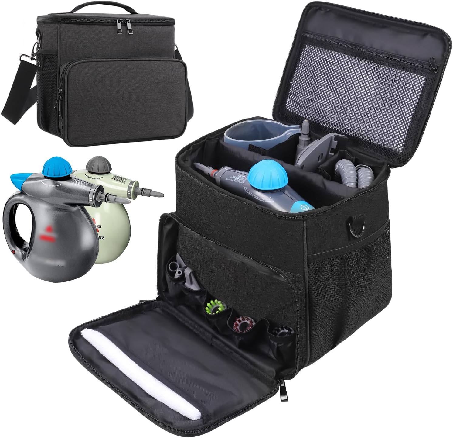 Carry Bag Compatible with Bissell SteamShot Steam Cleaner 39N7V/39N7A, Adjustable Compartments Storage Bag SteamShot Hard Surface Steam Cleaner Large Organizer Case for Accessories（Case Only）