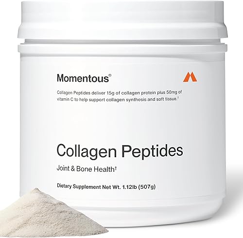 Momentous - Polvo de péptidos de colágeno alimentado con pasto - Polvo de proteína de colágeno con Fortigel y vitamina C para el cabello, la piel,