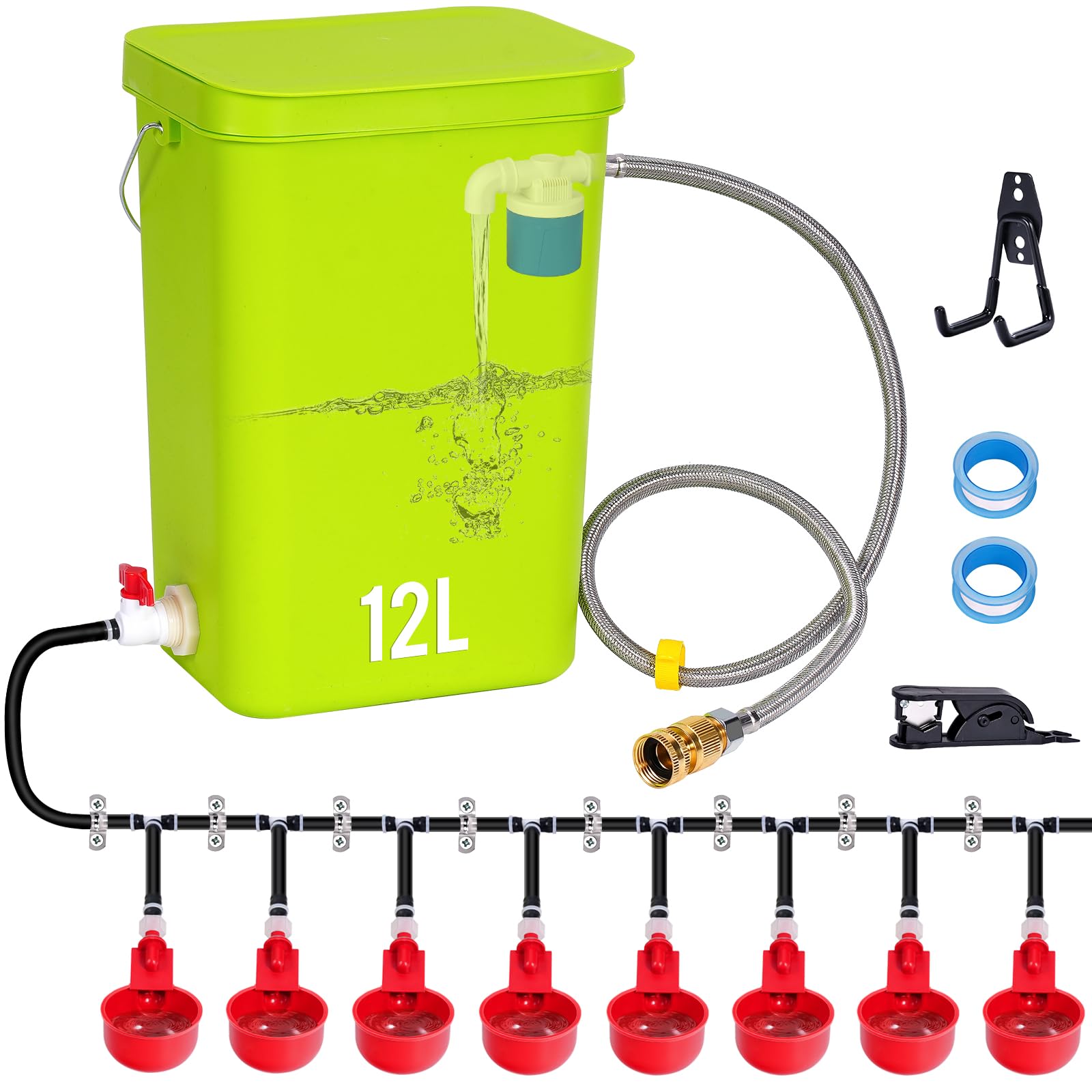 Kit completo de 12 litros de bebedero automático para pollos con válvula flotante, fuente de agua para aves con bebederos, bebedero para pollos, patos, gansos y codornices