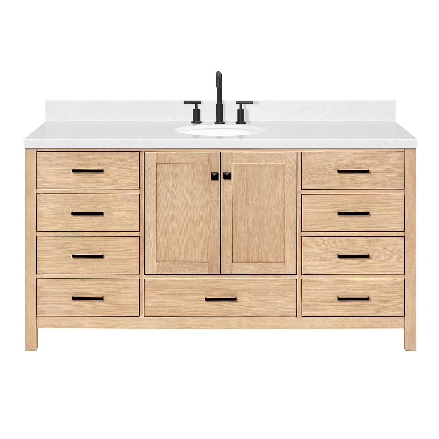 ARIEL Cambridge 66 Inch Single Oval Sink Bathroom Vanity with Carrara White Quartz Countertop 1.5 inch Edge in Oak