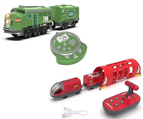 Juego de trenes de juguete con control remoto para pistas de madera, tren motorizado para niños, compatible con Thomas, Brio