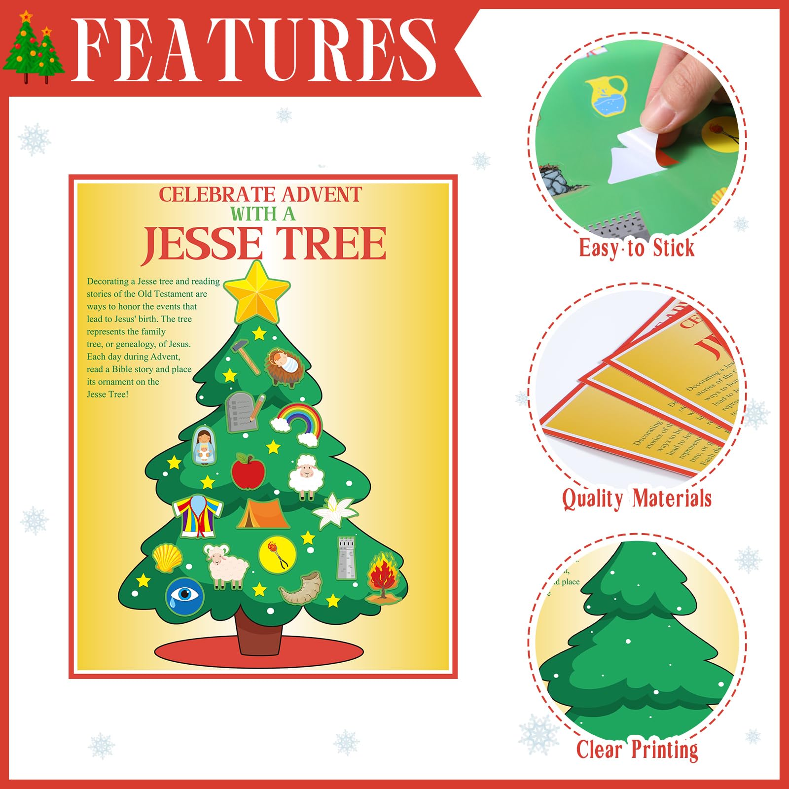MiniInflat 16 Pcs Jesse Tree Sticker Scenes Religious Christmas Craft Catholic Advent Calendar Traditional Christian Decoration with Bible Story for Sunday School Activity Family Advent Celebration - Image 3