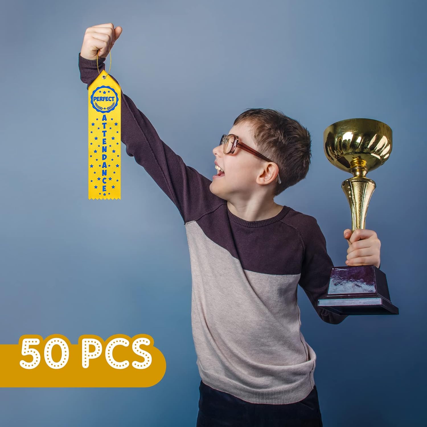 Taiyin 200 Pcs Award of Perfect Attendance Award Ribbons Prize Perfect Attendance Ribbon with Event Card and Rope for Kids Competition, Sports Event, Contests, School, Office Team