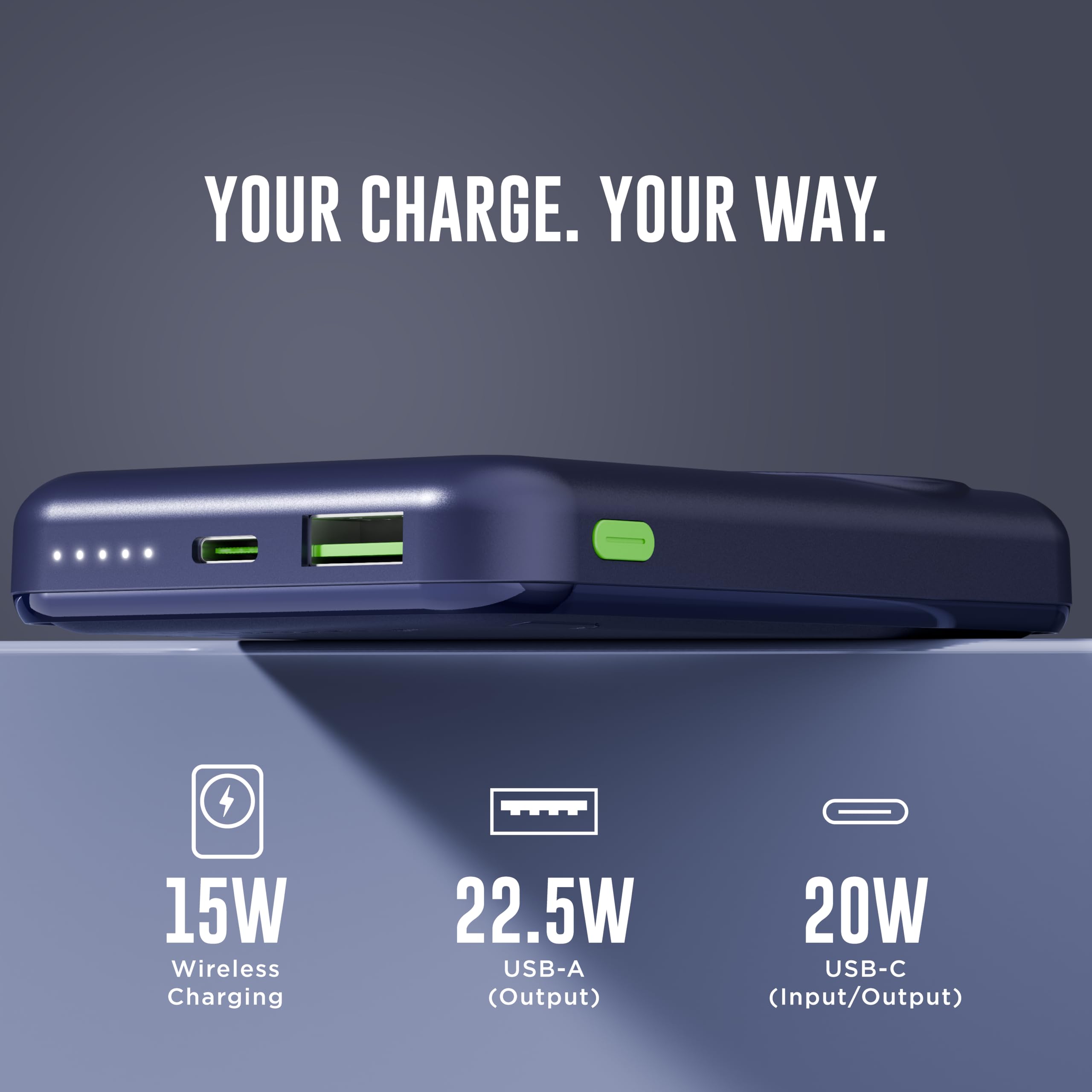 URBN Wireless Power Bank for iPhone, 10000mAh MagSafe Charging with Stand, 22.5W QC+PD Output, Strong Magnetic, for iPhone 12 & Above, Android & Other Qi Enabled Devices (Blue) — Amazon image 5