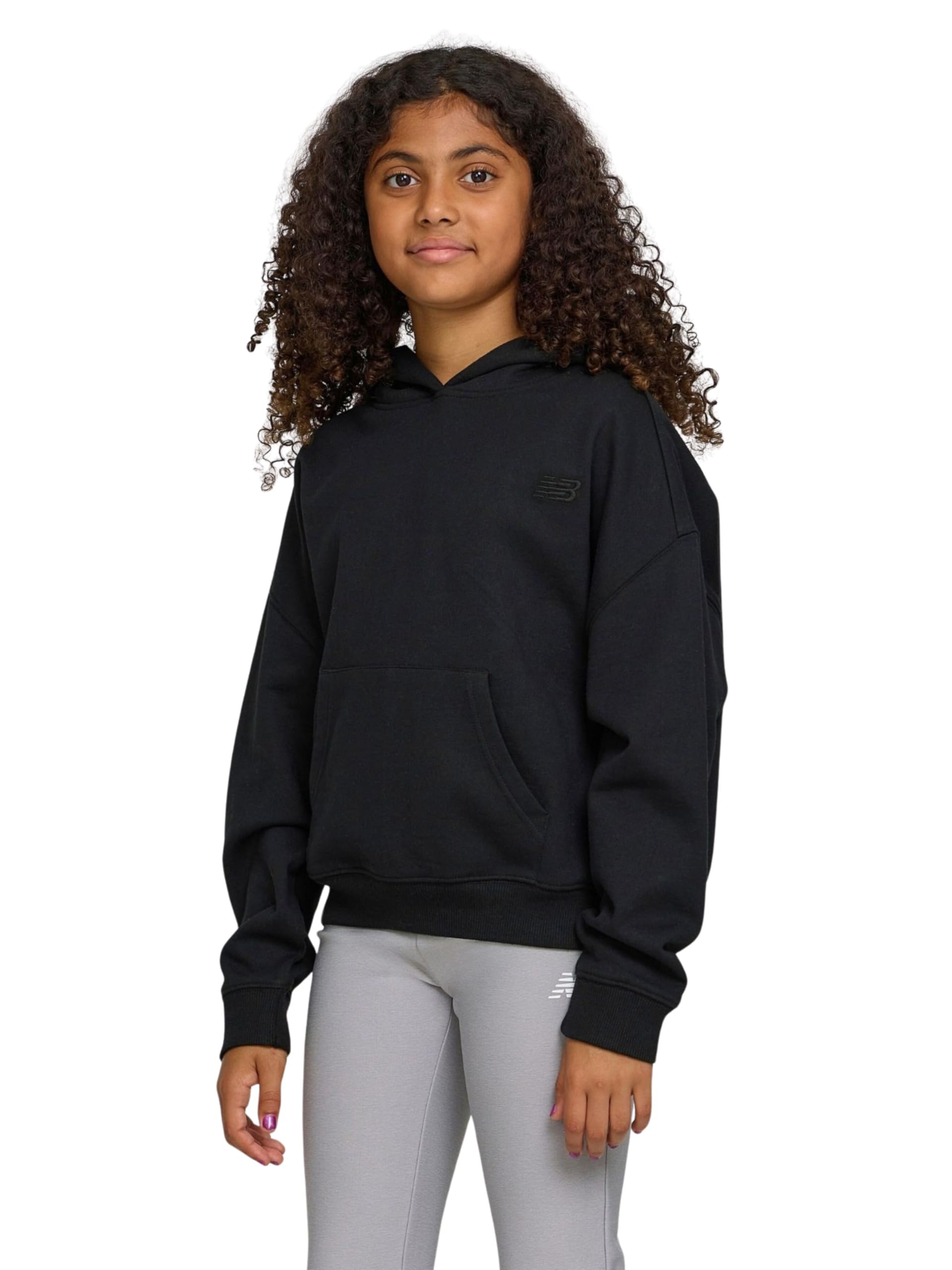 New Balance Girls Hoodie β Cute Comfy Soft Fleece Cotton Blend Pullover Sweatshirt, Drop Shoulder, Sizes 4-16 Black