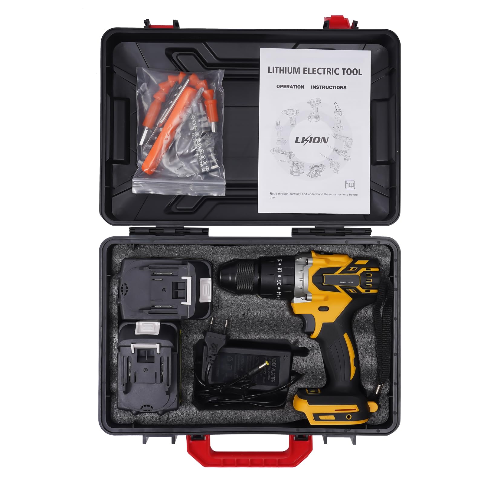 188VF - Taladro eléctrico con 2 baterías de 2,6 N.M Max, 0-1600 rpm sin niveles, juego profesional para reparación y bricolaje