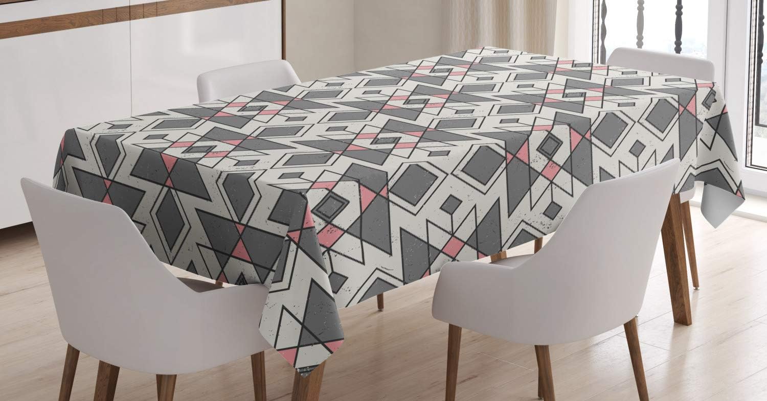 Ambesonne Abstract Tablecloth, Geometric Pattern with Traditional Culture Effects Print, Rectangular Table Cover for Dining Room Kitchen Decor, 52" X 70", Pink Pearl
