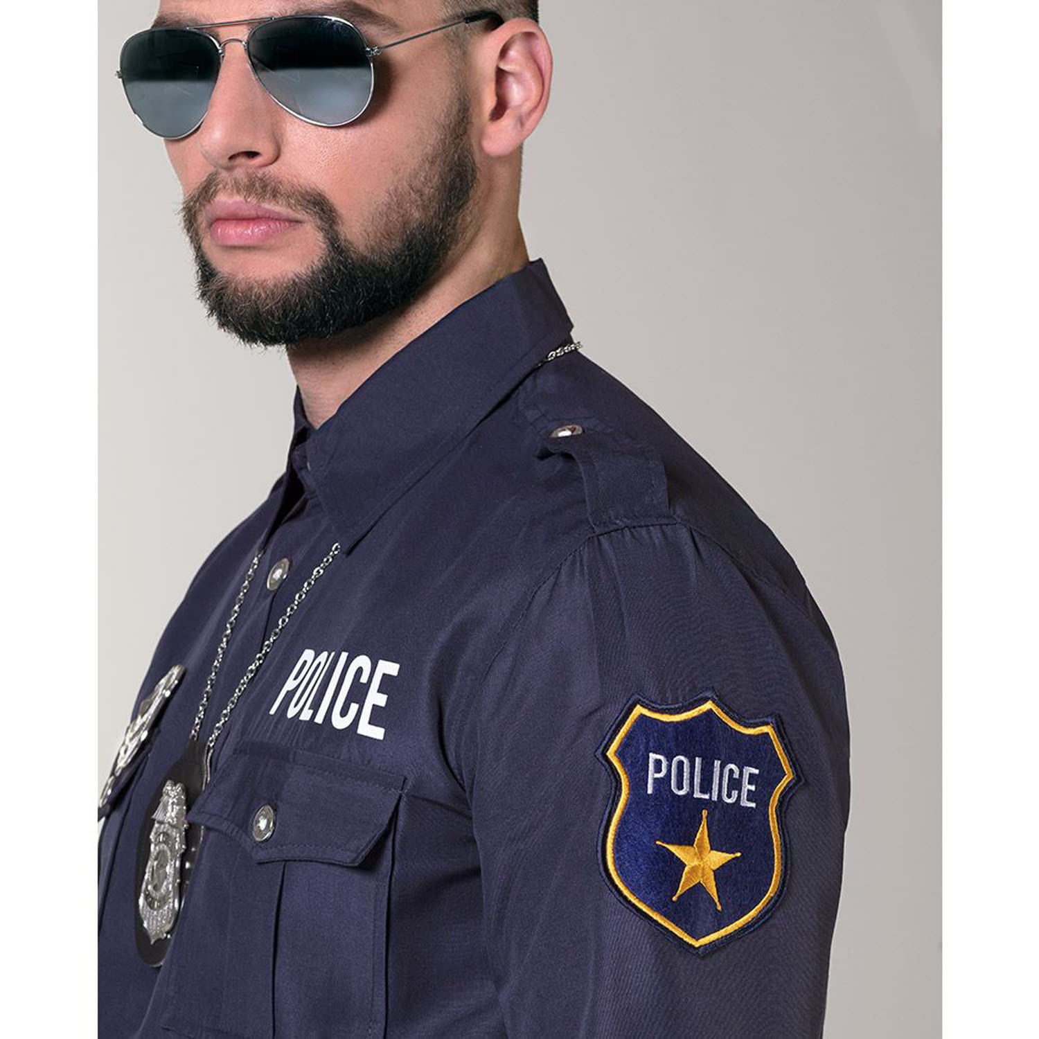 Boland - Camisa de policía, para hombre, policía, camisa de manga larga con bordado, policía, comisario, uniforme, disfraz, carnaval, fiesta de disfraces