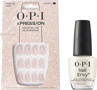 Bundle of OPI xPress/On Press On Nails, With Nail Glue, Short Pink Nails, Throw Me a Kiss + OPI Nail Envy, Nail Strengthening Treatment, Vegan Formula, 0.5 fl oz