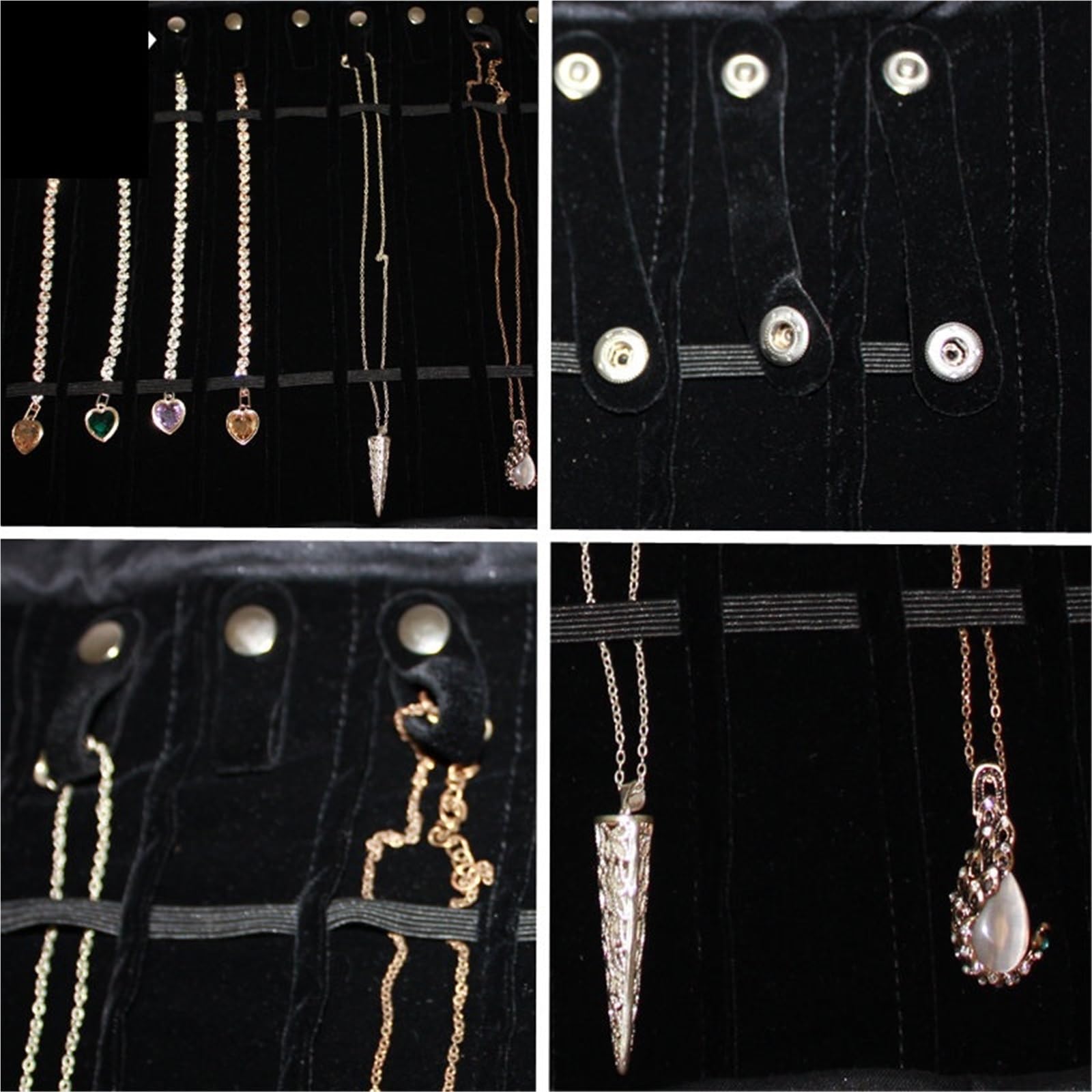 Podróżna kosmetyczka na biżuterię, Torba na rolkę do przechowywania biżuterii Aksamitny organizer Czarny Szary(Necklace Roll Bag 2)