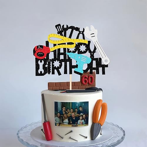 Miniatura 5 de Decoración para tartas con llave inglesa, martillo, alicates, sierra de mano, cinta métrica, destornilladores, caja de herramientas temática para