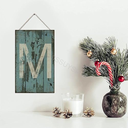 Vista 112 de Letrero colgante de madera con letra A, letrero de madera, decoración del hogar, 26 letras del alfabeto de metal, placa de madera, decoración