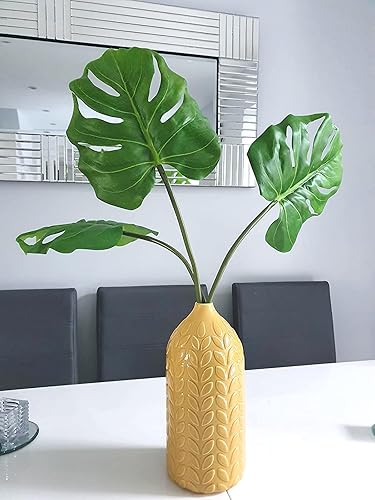 Miniatura 8 de Hojas artificiales de palmera tropical para decoración del hogar, la cocina, hojas de Monstera verde, decoraciones para fiestas de 24.5 pulgadas, 3