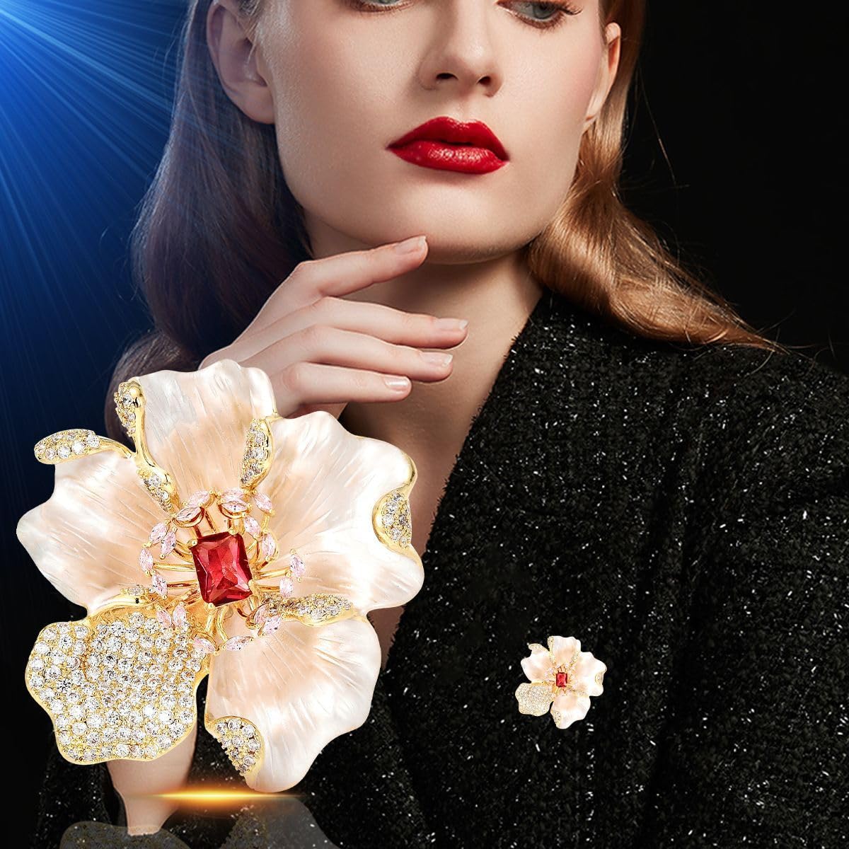Elegante Blumen-Brosche mit Pfingstrosen, für Damen, Modeschmuck, Bankett-Brosche
