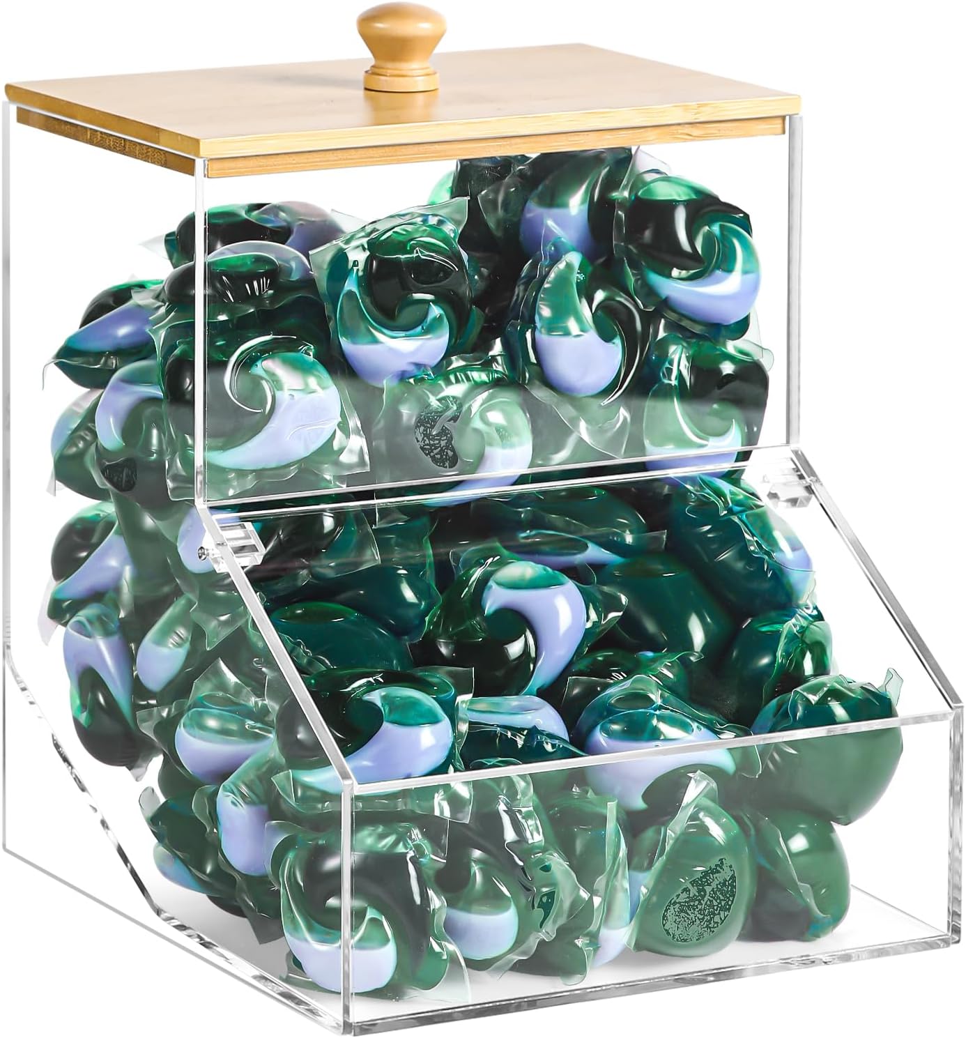 1.2GAL Large Acrylic Laundry Pods Container BY VEGEVIGI, Dishwasher Pods Holder Dispenser With Lid, Laundry Room Organization And Storage