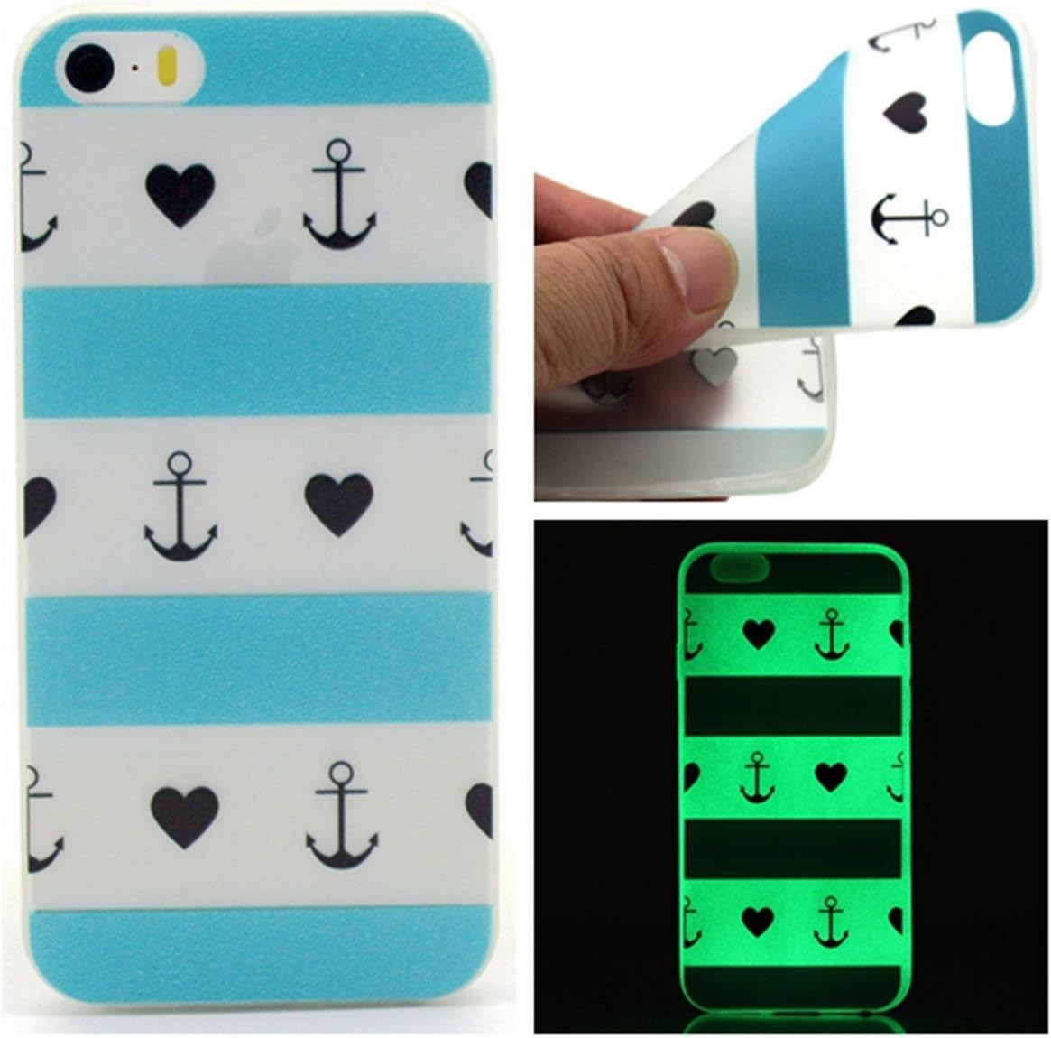 iPhone 6 Plus Case,Novana Colorful Capsule Silicone Glow in the Dark Noctilucent Ultra Slim Luminous Soft Protective Phone Back Cover TPU Skin Shell Case For Apple iPhone 6S Plus Love Anchors