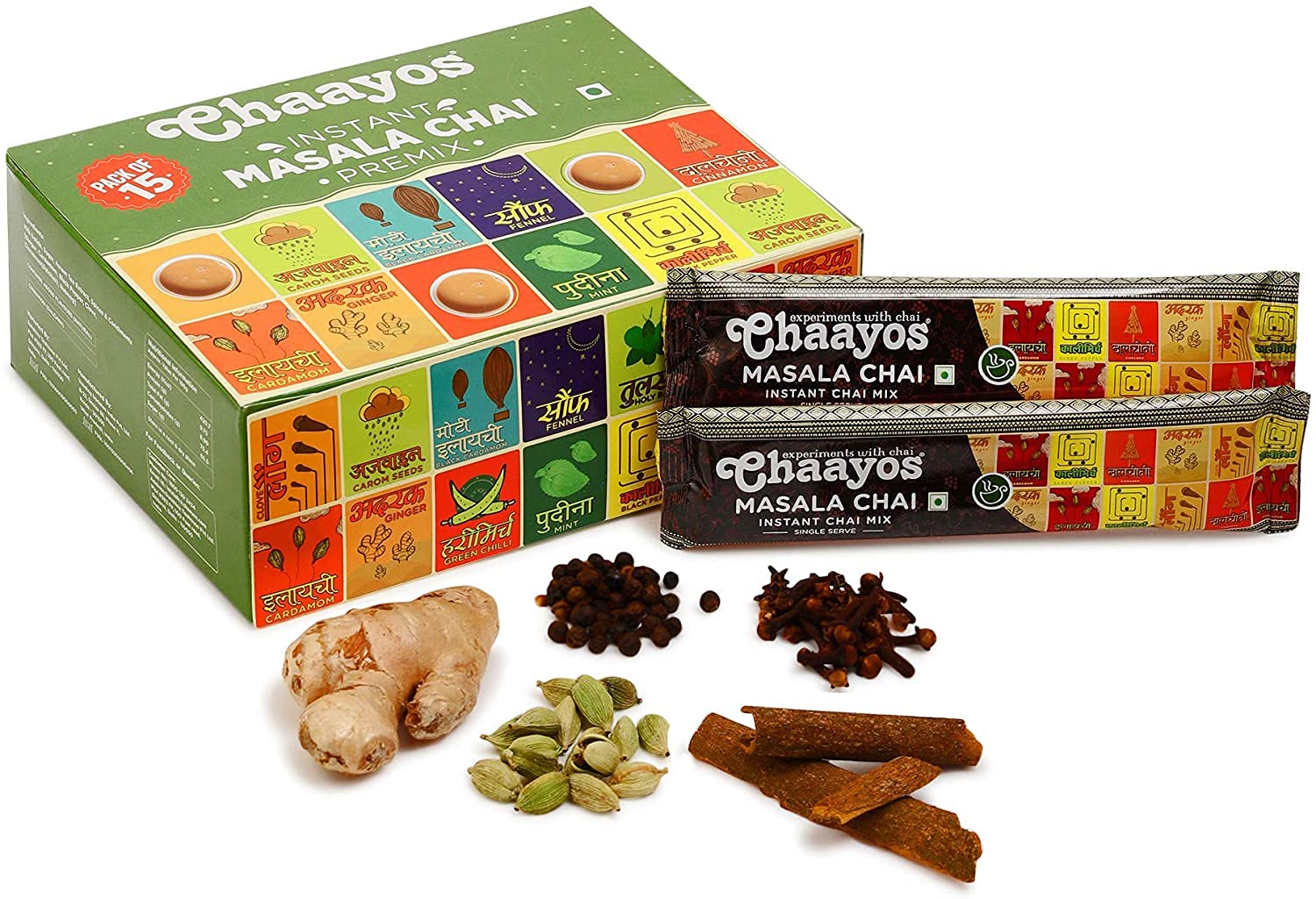 Chaayos Instant Tea Premix - Regular Sugar - Masala Flavour (15 Sachets) | Instant Tea | Tea Premix | Masala Tea | Masala Chai | Assam Tea | Flavored Tea | Tea Masala Mix