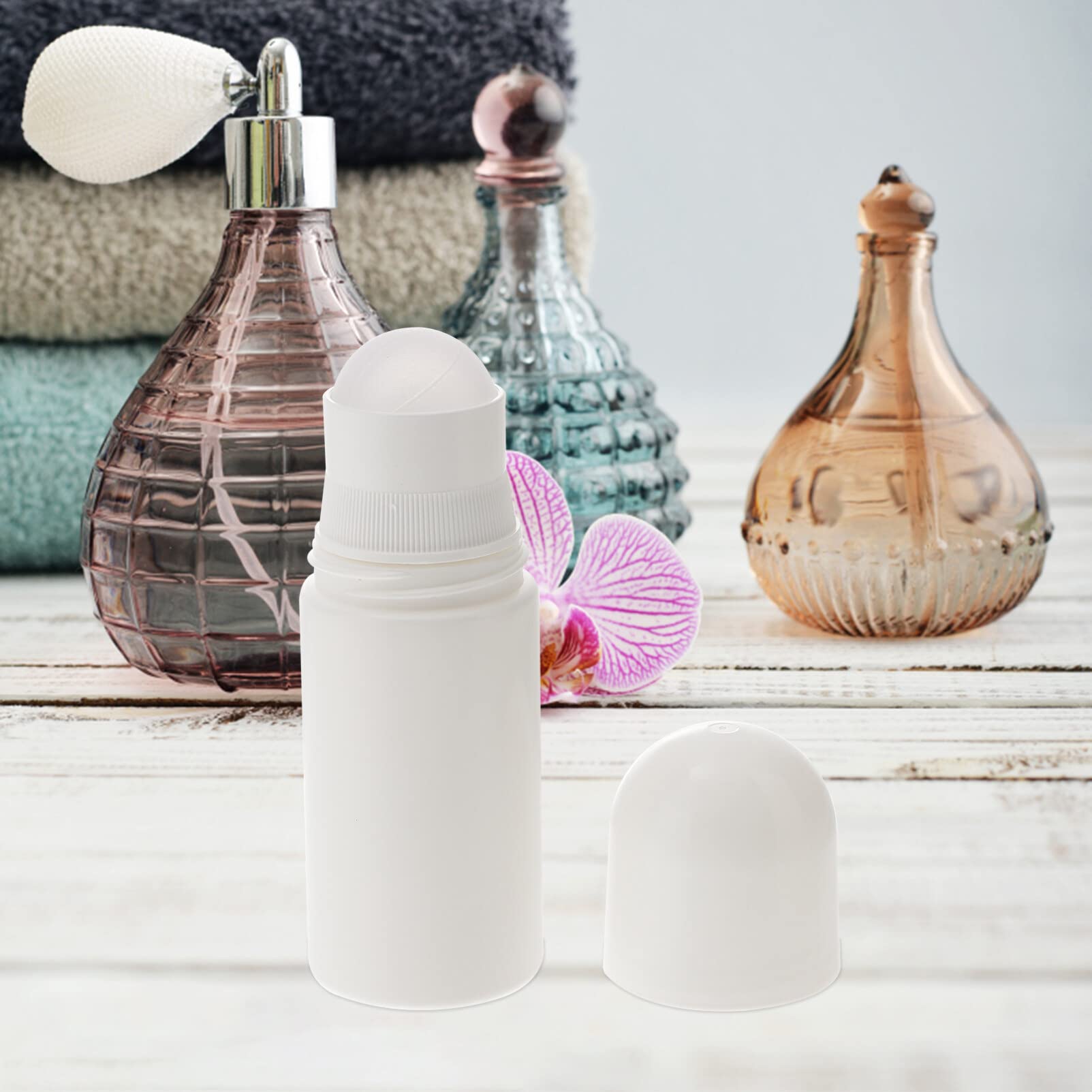 Lurrose Flacon à Bille 50ml en Plastique Blanc, Lot de 10, Rechargeable