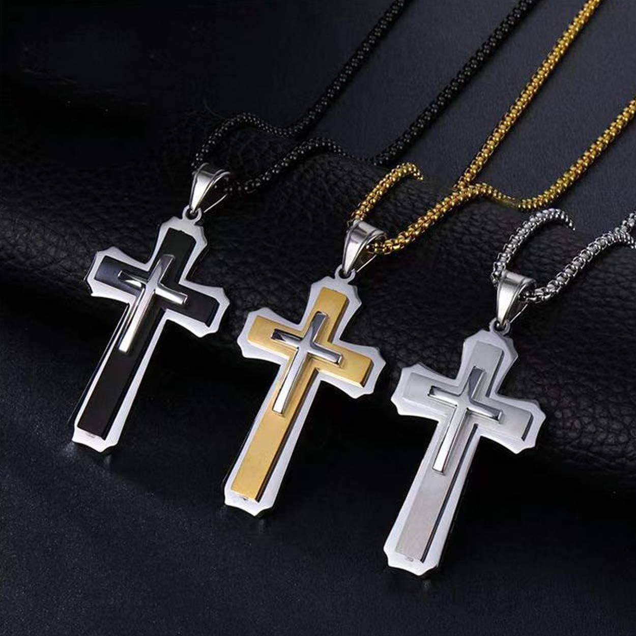 Rehoboth Fashion Polished Diverse Christian Men and Women Religious Cross Pendant Necklace Stainless Steel 24 Inch Chain - Image 2