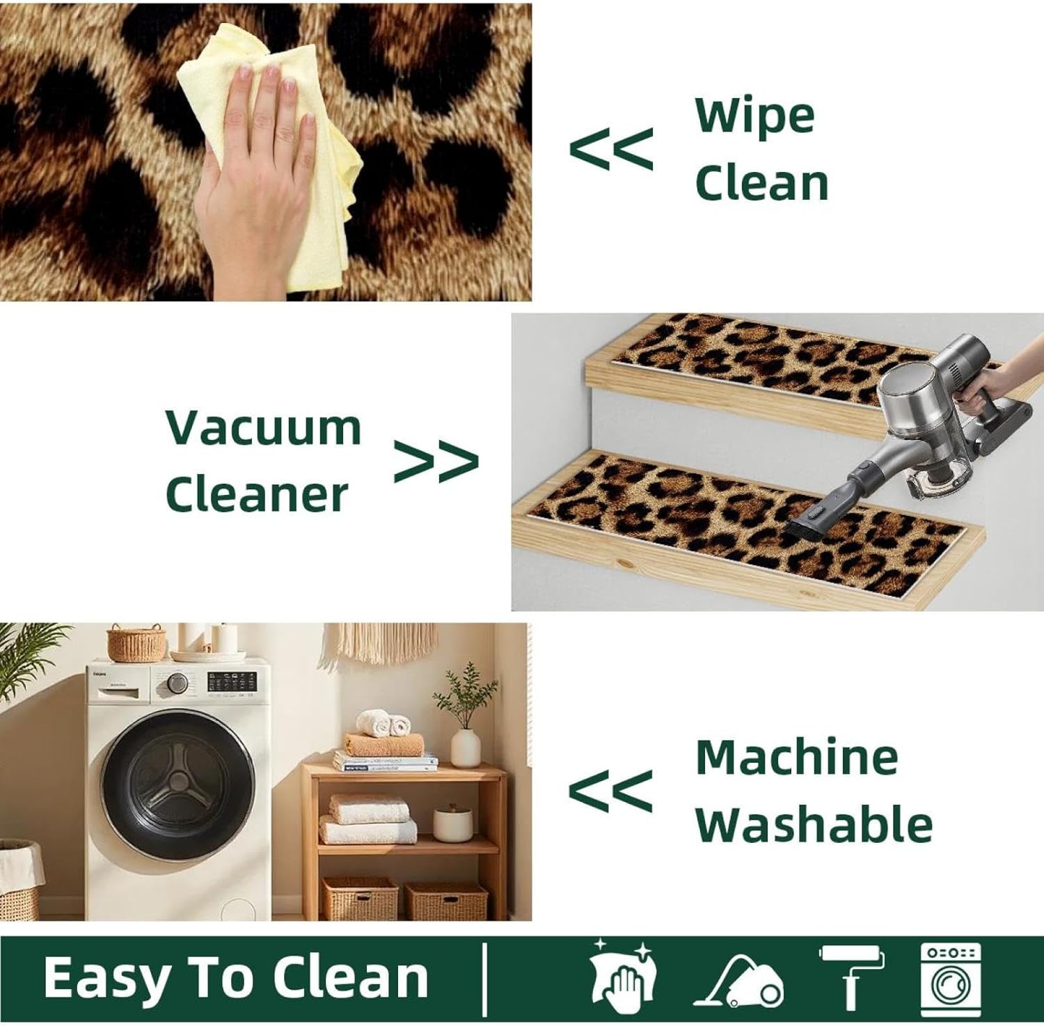 15pcs Brown Leopard Print (1) Stair Treads Non-Slip Carpet Mat Indoor Stair Runners for Wooden Steps, Edging Stair Rugs for Kids and Dogs