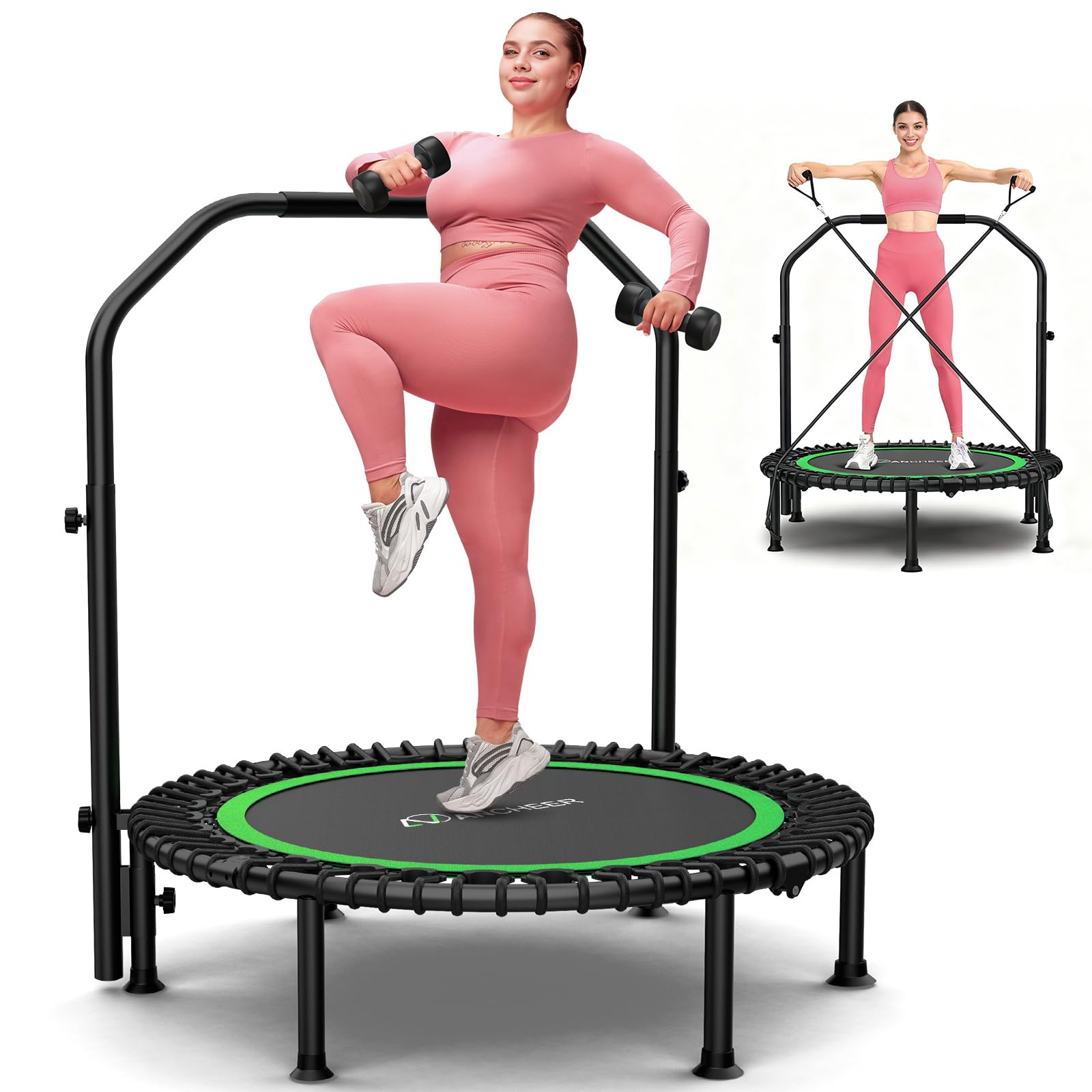 ANCHEER 40"/48" Foldable Mini Trampoline with Adjustable Handle for Adults
