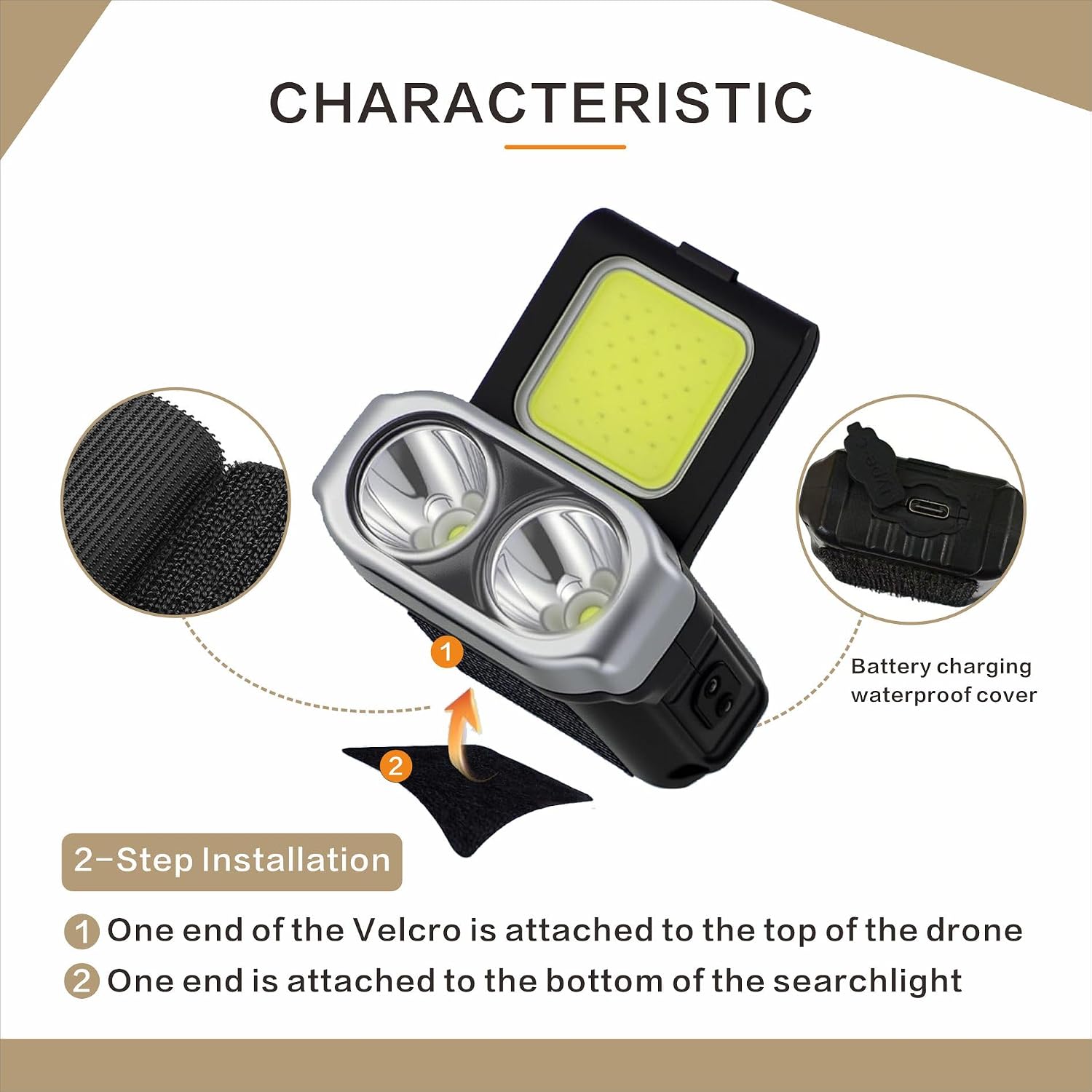Drone Searchlight, 450lm, 6 Modes, 1200mAh, 3H Runtime, for DJI Mini 4 Pro/Mavic 3 Pro/Air 3S/Avata/Neo/Flip (black)