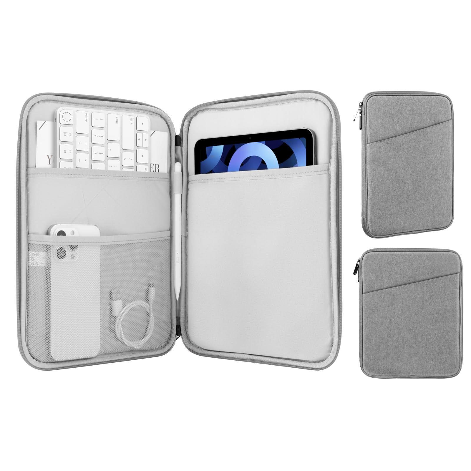 MoKo 9-11 Zoll Tablet Sleeve Tasche, Passend für 11inch iPad Air M3, iPad A16 2025, Pro 11 M4, iPad 10/9/8/7th, Galaxy Tab S9/S8/A8/A7, Schutztasche mit Tasche, Hell Grau