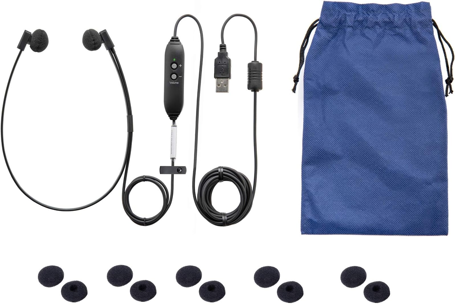 ECSExecutive Communication Systems Spectra USB PC Stereo Transcription Headphones with Extra 5 Pair Antimicrobial Earpads