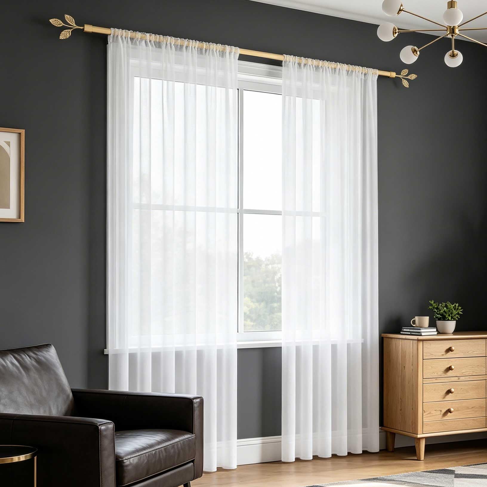 Cortinas Salon Modernas 285 x 160 cm con Manguito de Varilla, Translucido Visillos Dormitorio con Manguito de Varilla, Translucido para Cocina Salon Ventanas Habitacion, Blanco