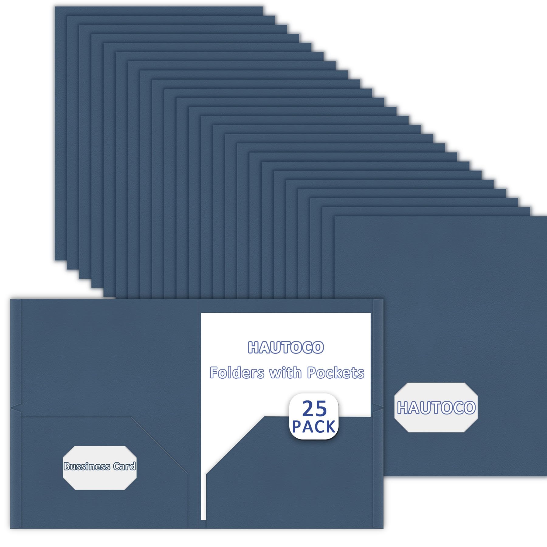 HAUTOCO Folders with Pockets, 25 Pack 2 Pocket Folders Fit Letter Size, File Folder with Pockets for School Office Home Bussiness, Double Sided Textured Paper, Dark Blue