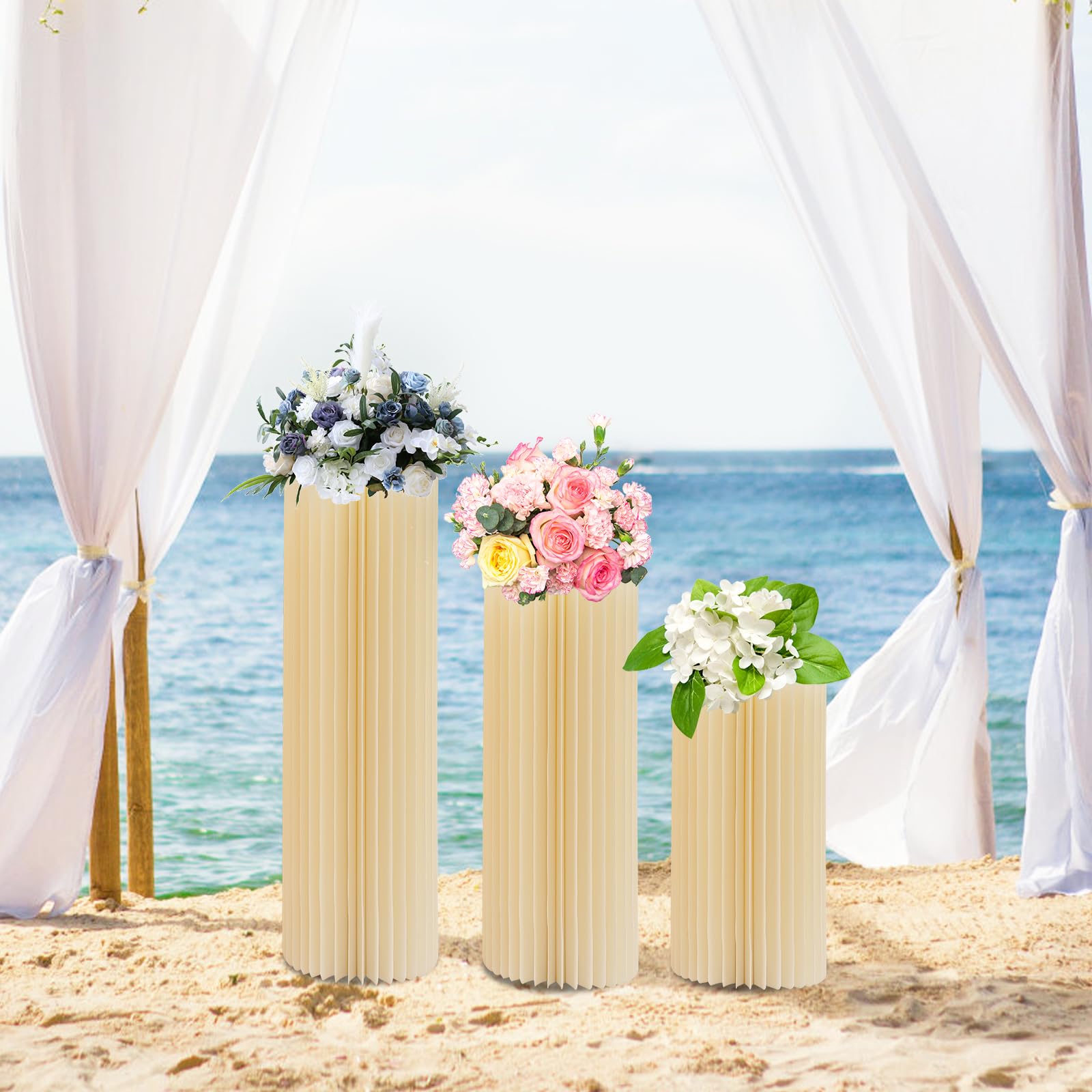 3 Stück Faltbare Papier Säule Blumenständer, Tortenständer,Zylinder Blumen stehen, Säulen Display für Hochzeit Party Gartendekoration