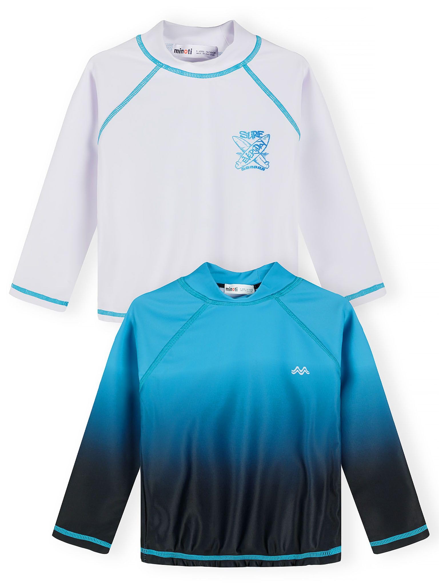 Minoti Jungen Langarm UV Shirt 2er Pack Kinder UV-Schutz Rash Guard mit Spandex für Strand und Pool