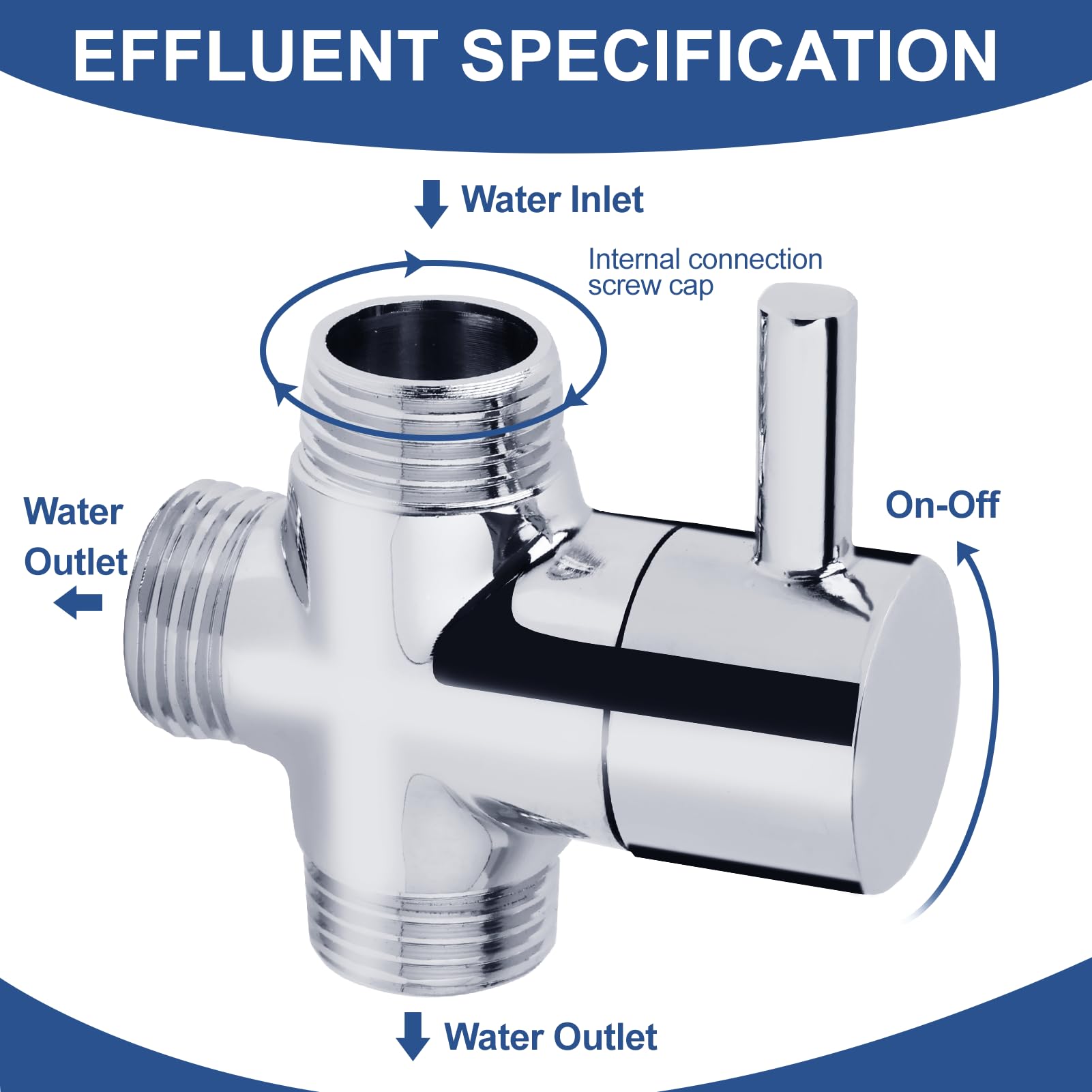 3-Wege Umschaltventil Dusche G1/2 T-Adapter Massives Messing Verchromt Keramikkartusche Ohne Leckage Universal Kompatibel Mit Dichtband Wasserverteiler für Duschkopf Handbrause und Wasserhahn